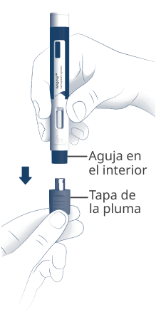 Illustration of hands pulling the pen cap straight off a Wegovy pen.